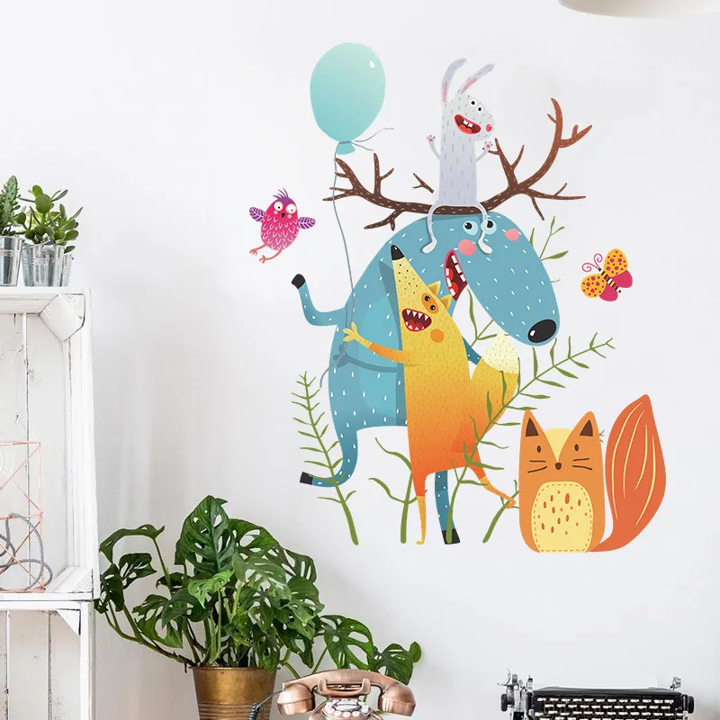 

DIY Nordic Style Animal Fox Fawn Wall Sticker Children's Room Bedroom Decoration Stickers Home Mural Decals