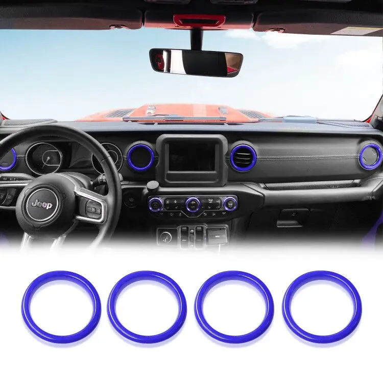 

ABS Air Conditioning Vent Outlet Ring Car Cover Trim Decoration For 2018-2021 JEEP Wrangler JL 4PCS Blue