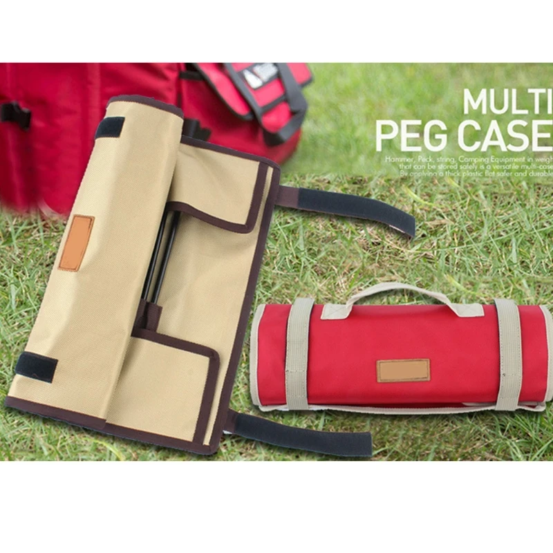 

Outdoor Camping Tent Pegs Bag Oxford Cloth Hammer Wind Rope Ground Nail Storage Pouch Travelling Hiking Tent Accessories Q1JE