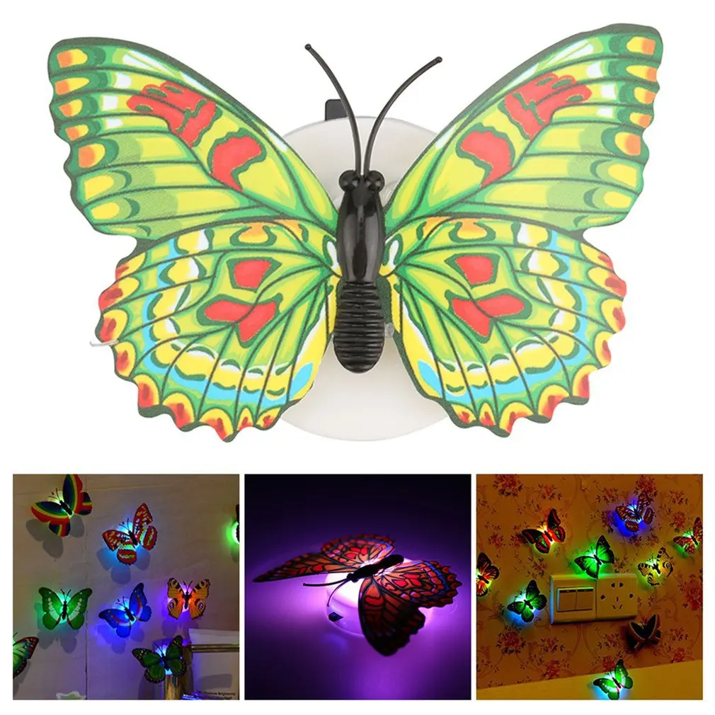 Colorful Changing Butterfly Led Night Light Lamp Home Room Wedding Party Desk Wall Decor With Suction Cup Children Gifts | Дом и сад
