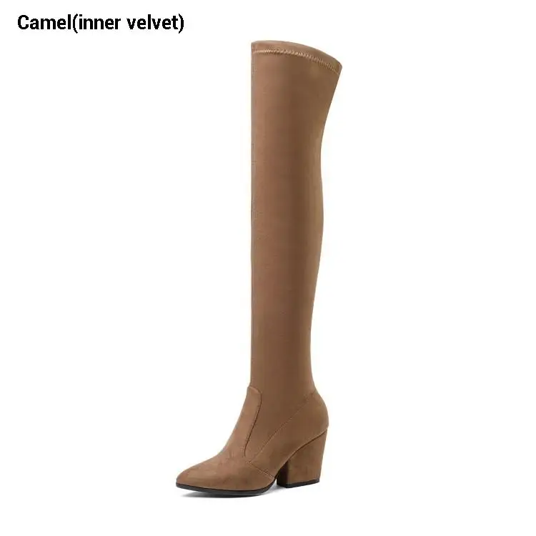 Camel( velvet) CDAXILAN/Новое поступление, Сапоги выше колена женские сапоги до бедра из искусственной замши женские зимние сапоги на высоком каблуке 8 см - Цвет: Camel( velvet)