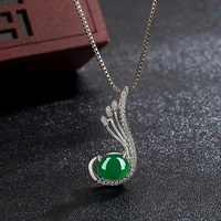 natural green chalcedony hand carved feather pendant fashion boutique jewelry mens and womens green agate necklace gift