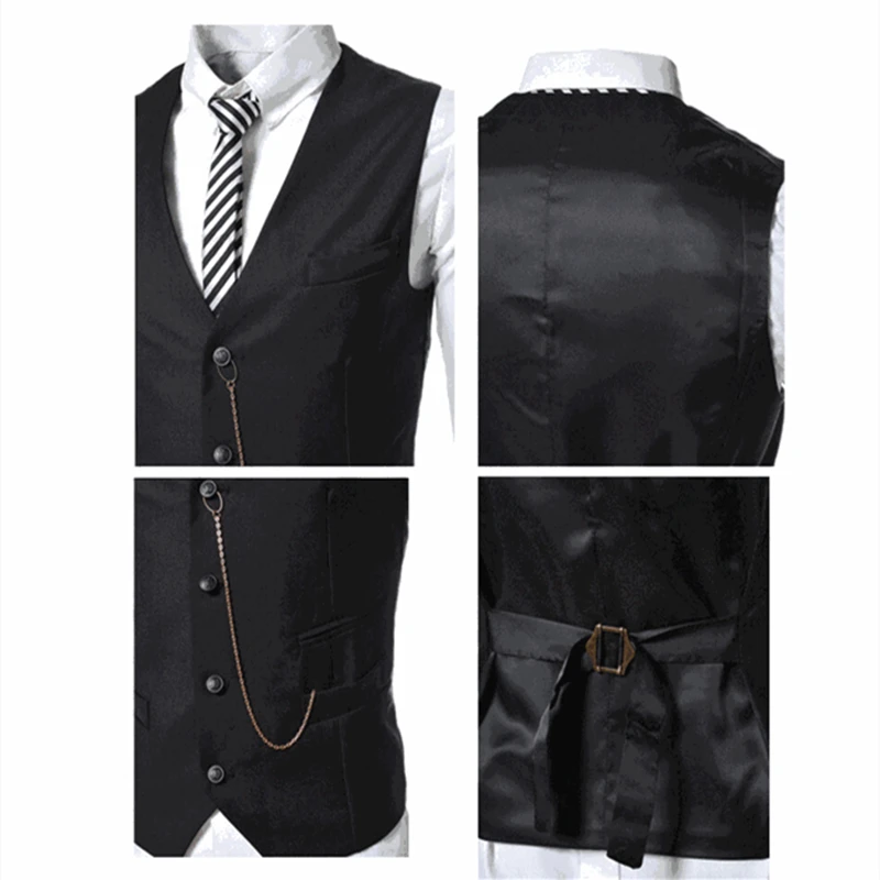 

FGKKS 2021 New Men's Fashion Vest Suit Fit Solid Color Metal Chain Waistcoat Groomsmen Handsome Business Casual Suit Vest Male