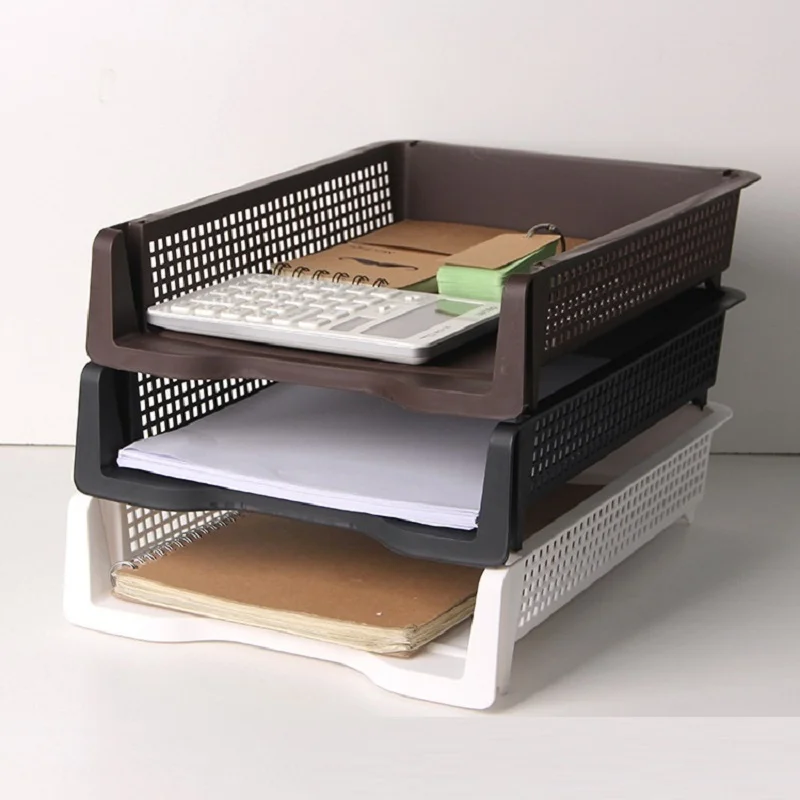 

Superimposed Plastic File Tray Holder A4 Paper Box Document Organization Basket Desktop Storage Office Book Magazine Rack Home