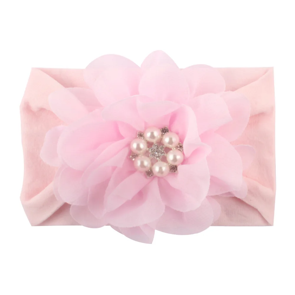 Шифоновая повязка на голову с цветами для маленьких девочек алмазным камнем