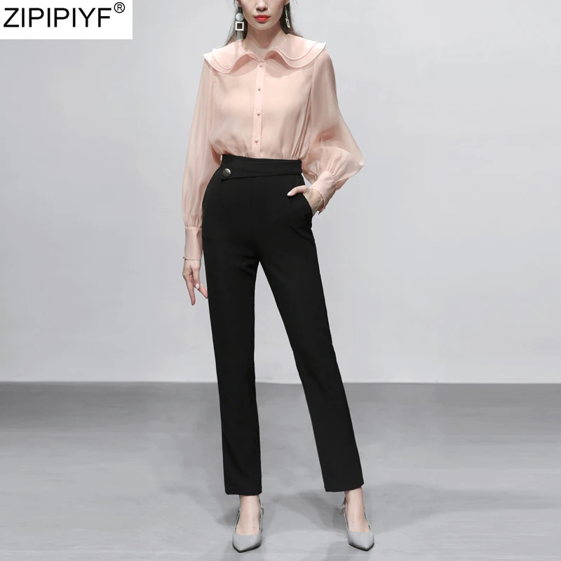 Осень и весна 2020 обтягивающие женские штаны с высокой талией широкие прямые