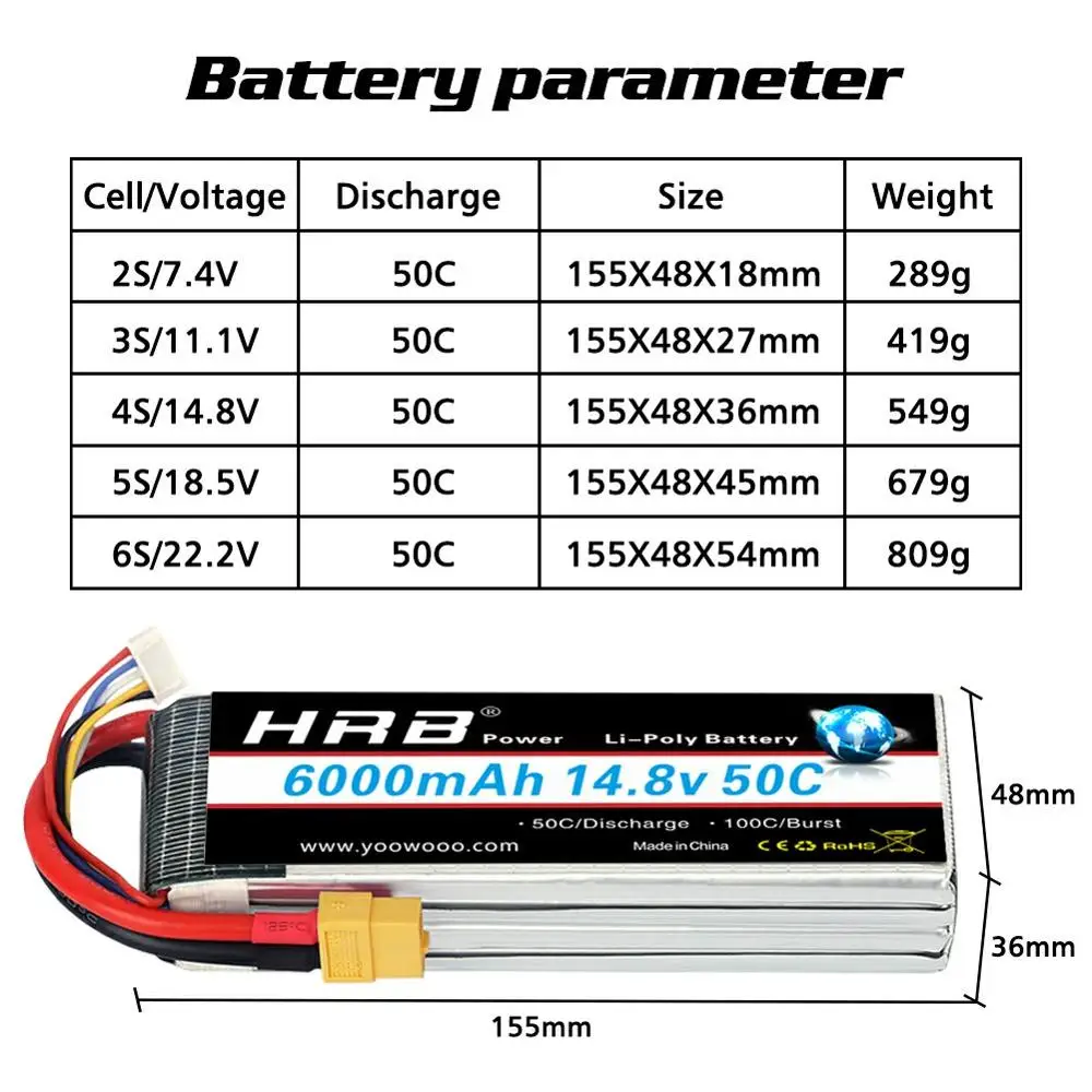 Аккумулятор HRB LiPo 3S 4S 6000mAh 11 1 V 14 8 22 2 RC Lipo 50C для радиоуправляемого автомобиля Traxxass