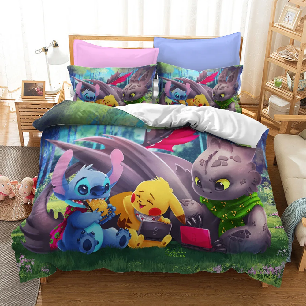 Постельное белье с 3d-изображением покемона Пикачу комплекты пододеяльником и