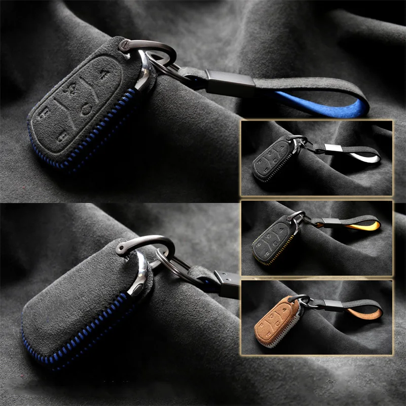 Suede Leather Car Key Fob Cover Shell Fit For Cadillac Escalade 2015-2018 Remote Case Keychain Holder Accessories Styling