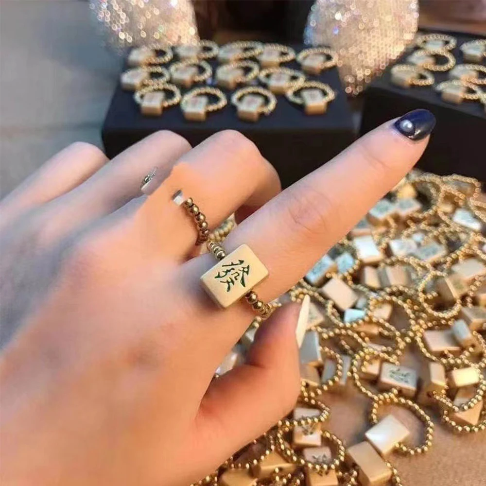 

New Fashion Chinese Mahjong Character Ring For Women Metal Creative Cool Punk Mahjong Vintage Nation Rings Jewelry Gifts
