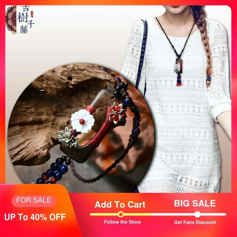 Винтажное длинное деревянное геометрическое ожерелье с подвеской для женщин