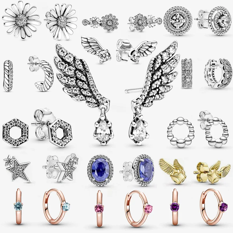 

Valentine's Day Fashion 925 Sterling Silver Earrings Sparkling Pink Blue Zircon Stud Earrings For Women Anniversary Jewelry Gift