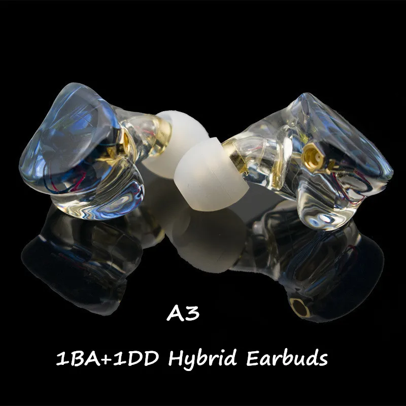 1BA 1DD Hybrid A3 HIFI 1BA+1DD Hybrid Earphone MMCX Powerful Stereo Hi-Res Earbud Resin Custom Made Headphones DJ Monitor Stage Headset IEM New - Цвет: 1BA 1DD Hybrid