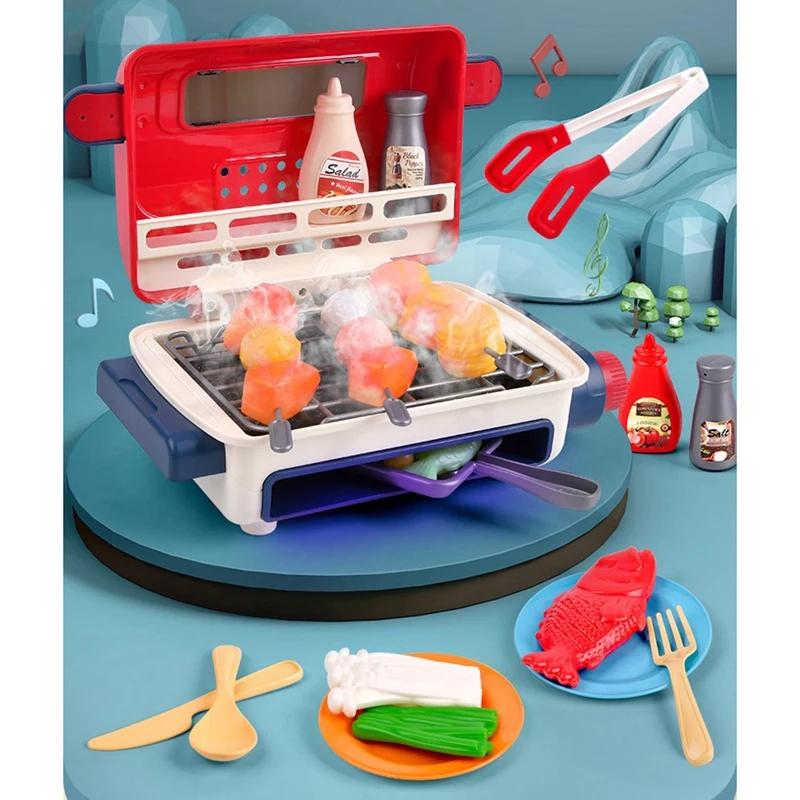 

Children BBQ Grill Kitchen Toys Mini Electric Barbecue Game Simulation Food Set Music Light Pretend Play Toys for Kids