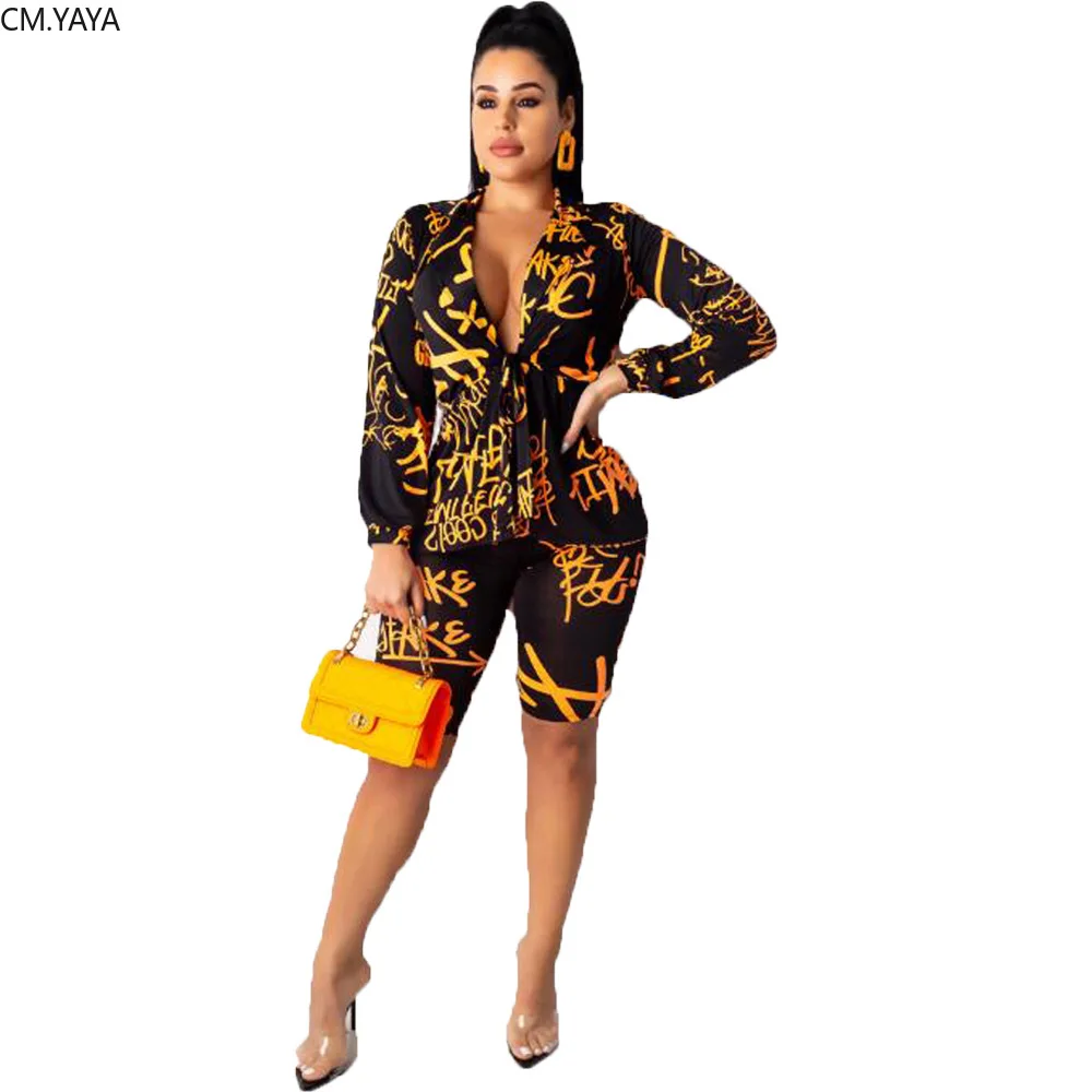 Осенний Женский комплект с буквенным принтом из двух предметов: топ V-образным