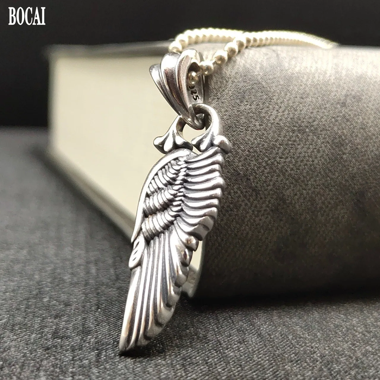 

BOCAI Real s925 Silver 2021 Fashion Personality Feather Wings Angel Wings Man and Woman Pendants Retro Hip-hop Punk Jewelry