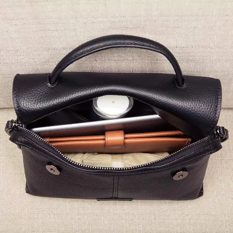 

Famous Brand Women's Genuine Leather Grey Handbags Large Capacity Cowhide Blue Shoulder Bags Simple Black Crossbody Bags