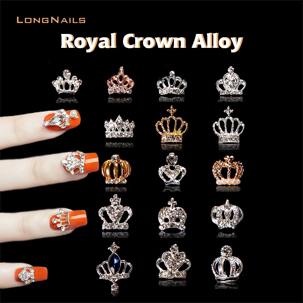 

3D Crown Nail Charm Gold/Silver Metal 100pc Bulk Gems Jewelry Empire Crown Charm Alloy DIY Princess Nail Art Accessories ML723-7