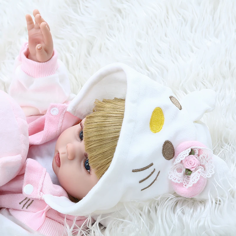 NPK 48 см Полный тела мягкие силиконовые bebe куклы для новорожденных, для девочек в розовом котенке платье набор реалистичные гибкие детские куклы