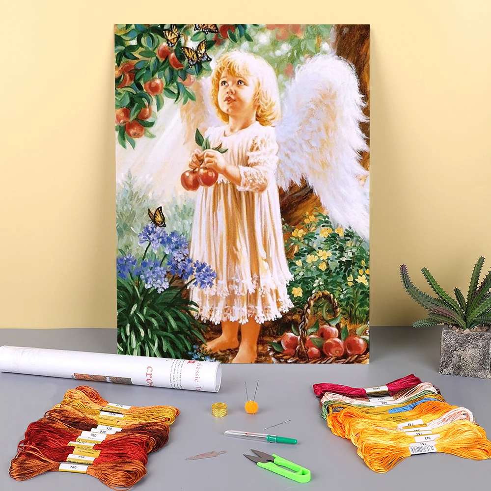 

Angel Portrait Printed Canvas 11CT Cross-Stitch Complete Kit DIY Embroidery DMC Threads Knitting Craft Handmade Hobby Design