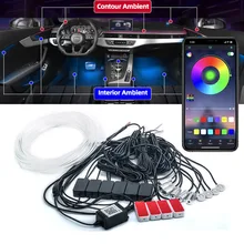 10 14 in 1 RGB LED Atmosphere Car Interior Ambient Light 8M Fiber Optic Strip Light By App Control Music Dashboard Neon Lamp 12V