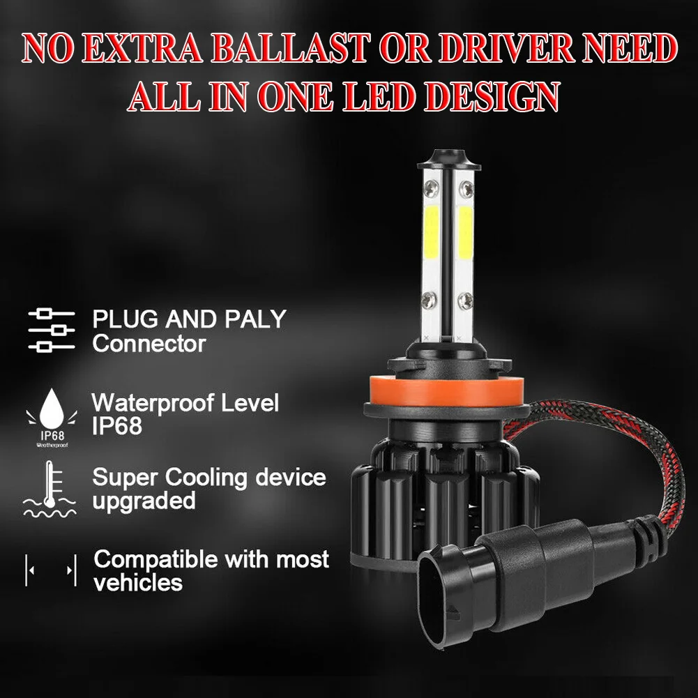 2Pcs 4-Side 9005 9145 HB3 LED Headlight Kit 100W 20000LM High or Low Beam Bulb 6000K White | Автомобили и мотоциклы