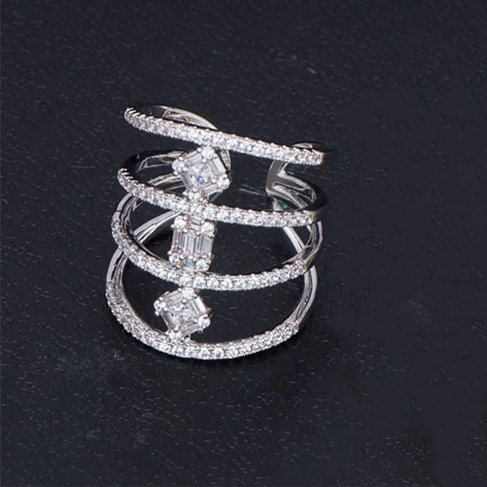 silver color ring Модный браслет невесты, ювелирное изделие, багет, кубический циркон, регулируемый браслет, кольцо, наборы, роскошный бренд, свадебные ювелирные изделия - Окраска металла: silver color ring