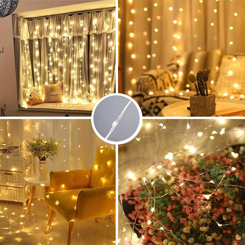 

3M Festoon LED Light Garland Curtains Lamp New Year 2022 Christmas Lights Remote Control USB String Lights Christmas Decoration