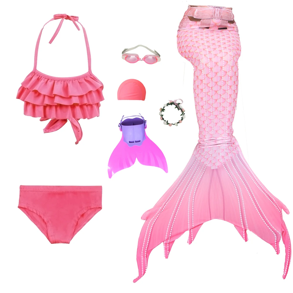 Юбка-Русалка для девочек Летний Пляжный Купальник с хвостом Русалочки и Ластами