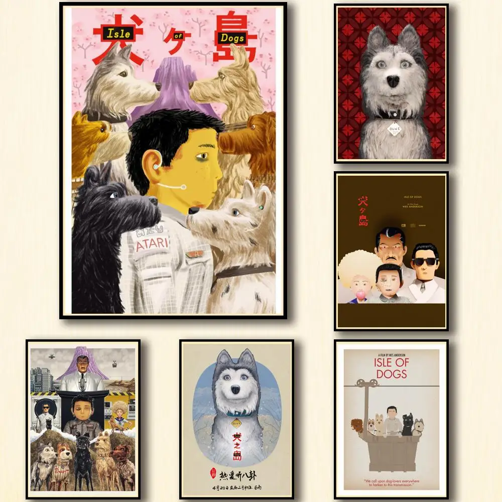 50 Designs Wes Anderson Movie Isle of Dogs Whitepaper Poster Artwork Fancy Wall Sticker for Coffee House Bar
