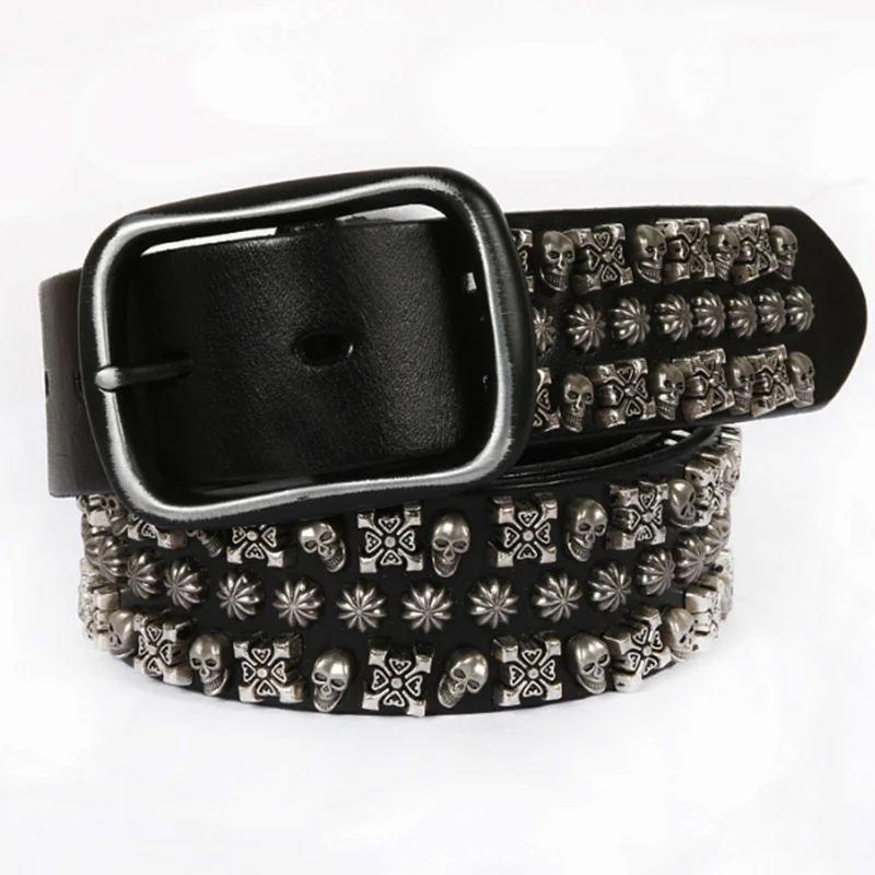 

Vintage Punk Rock Decorative Belts for Women Men Rivet Studded Belt First Layer Cowhide Hip-hop Pins Buckle Belt Jeans Waistband