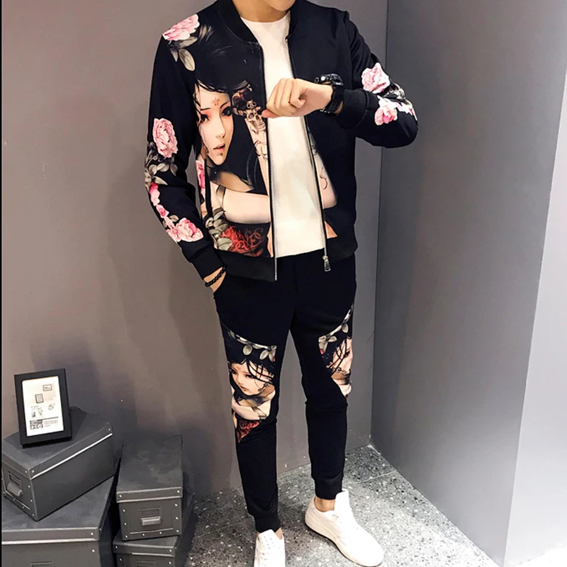 2019 осенний мужской комплект из 2 предметов повседневная куртка + штаны мужские