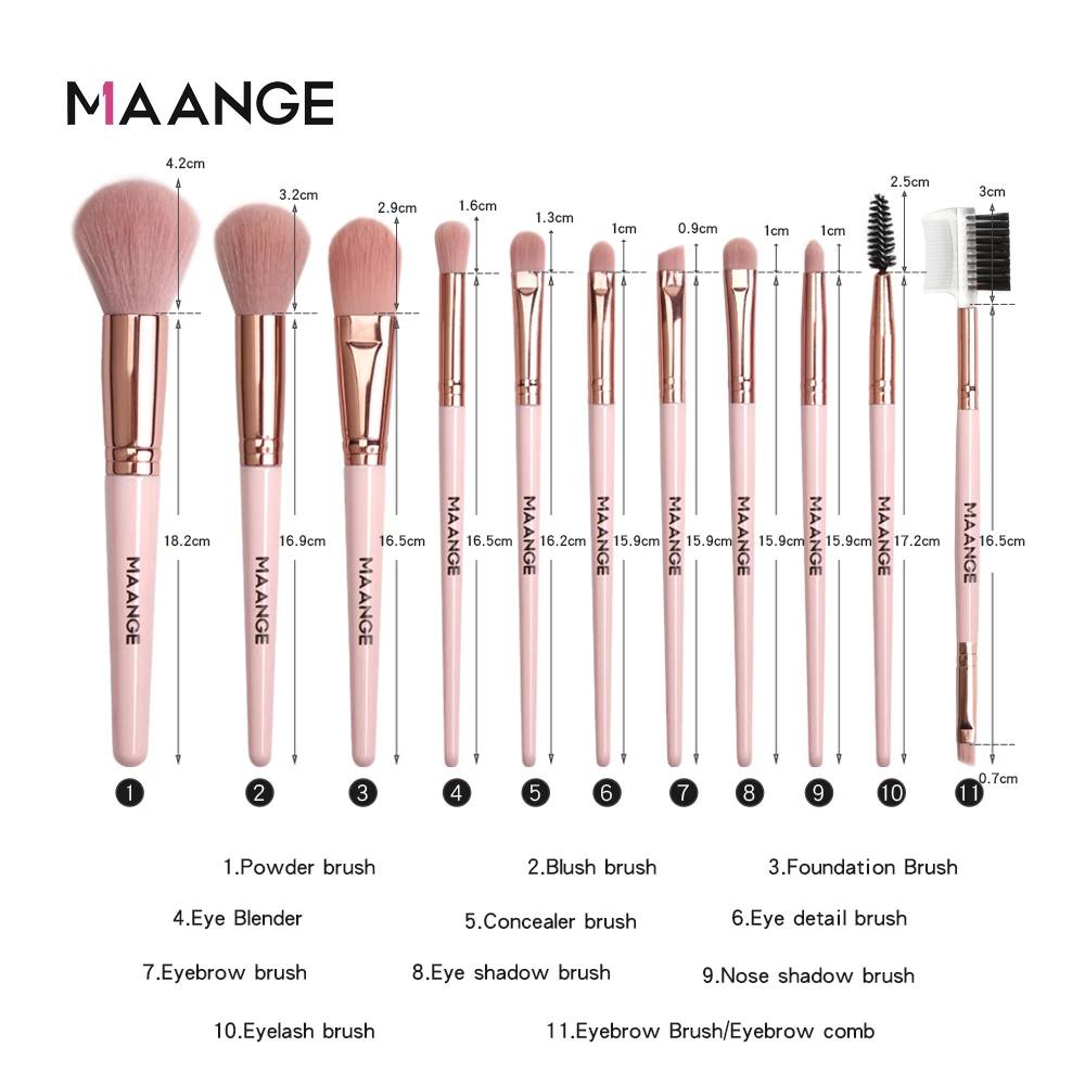 MAANGE 7/11 шт Розовый набор кистей для макияжа с 5 Мин губка и 1 Очиститель порошок