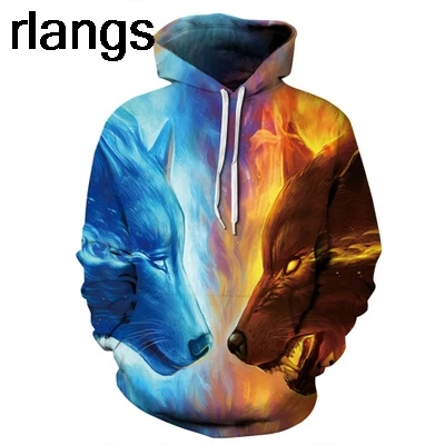 

Lce Fire Wolf Couple Hoody Trend hoodyr Men Wolf Digital Printing Hooded Women Plus Size Lovers Sportswear Hoodie