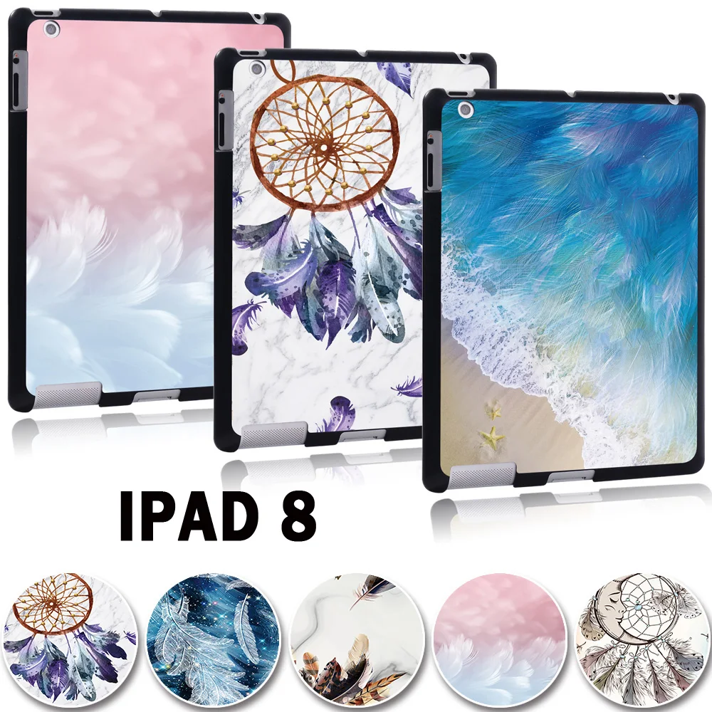 

For Apple iPad 8 10.2" 2020 (8th 8 Generation) A2428 A2429 - tablet PC Plastic Printed Feather pattern Slim Stand Case Cover