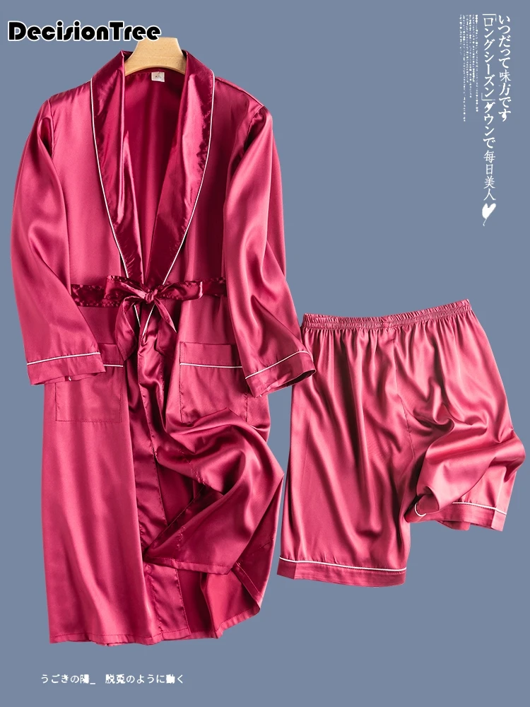 men's bathrobe ice silk hooded szlafrok pajamas sexy badjas kimono men bathrobe man's gown roupao peignoir homme sol