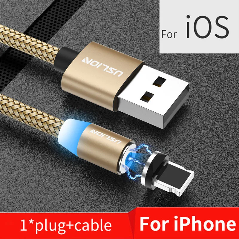 Магнитный кабель USLION, Micro usb type C, кабель для быстрой зарядки, зарядное устройство для iPhone, samsung, huawei, Xiaomi, Micro USB кабель, USB C кабель - Цвет: Gold for iOS