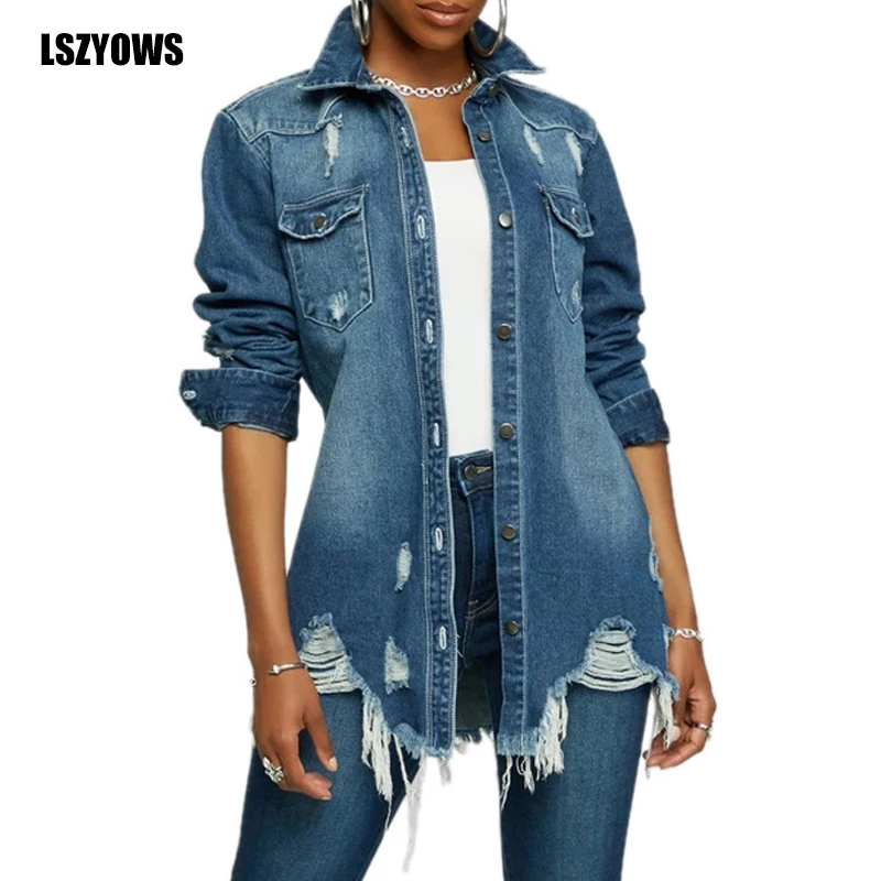 

Женская ВИНТАЖНАЯ ДЖИНСОВАЯ блузка с длинным рукавом и дырками