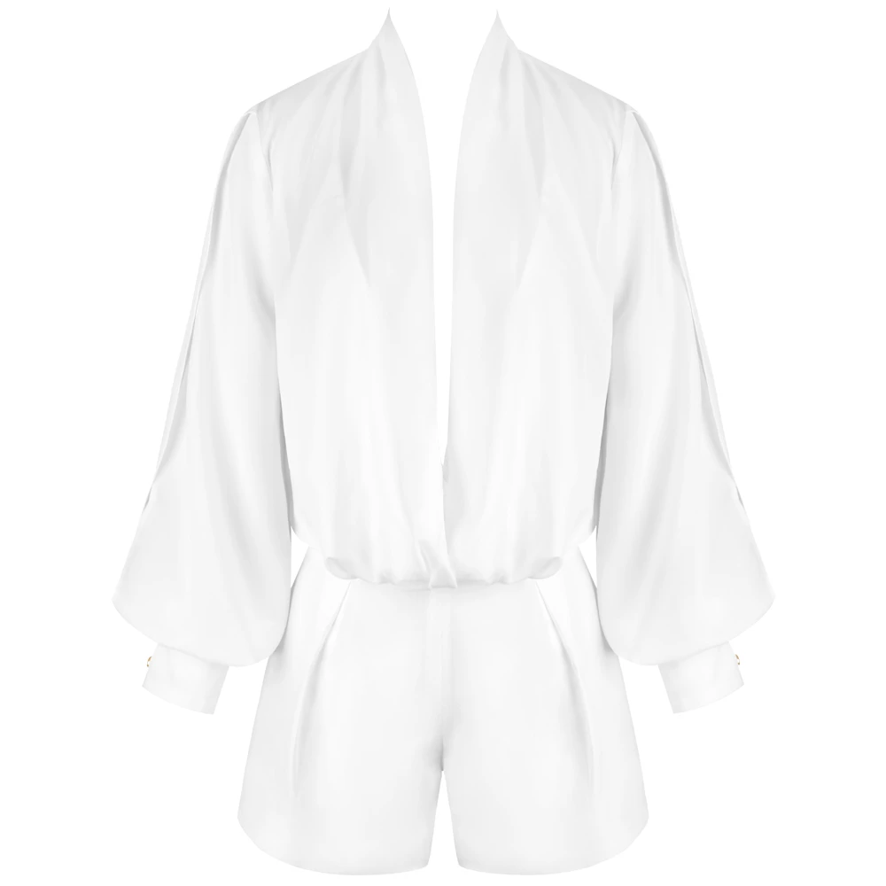 Белые облегающие комбинезоны с v образным вырезом и длинным рукавом Ocstrade HI1056