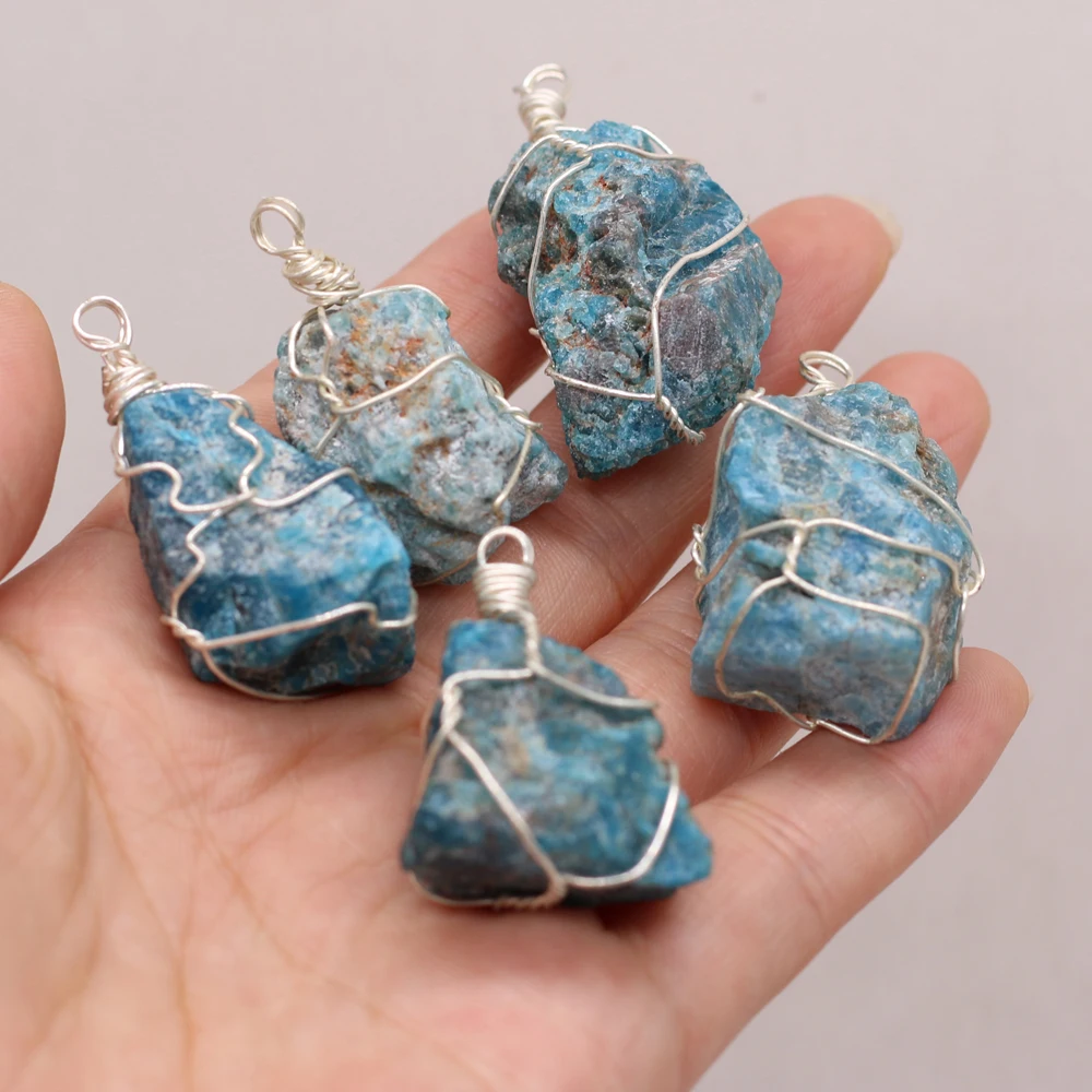 

New Natural Semi-precious Stone Irregular White Blue Crystal Bud Wrapped Silver Wire Pendant Making DIY Necklace AccessoriesGift