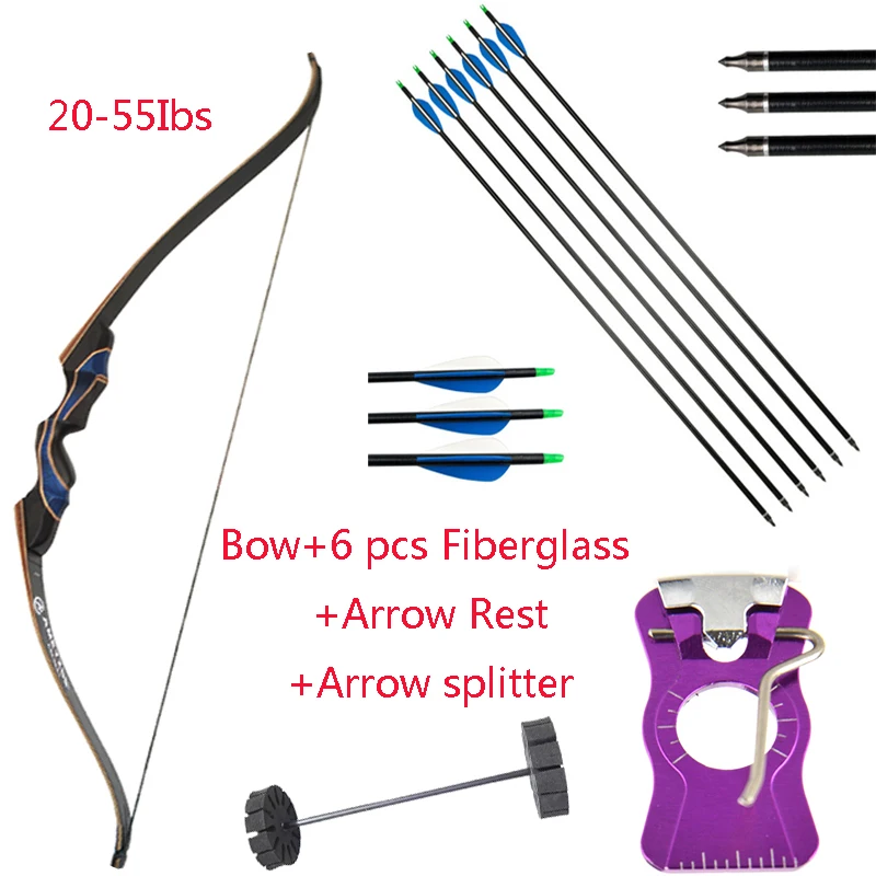 

Archery Recurve Bow 20-55 lbs 56 inch Bow With Arrow Rest And 6 pcs Fiberglass Arrow Outdoor Practice Hunting Shooting