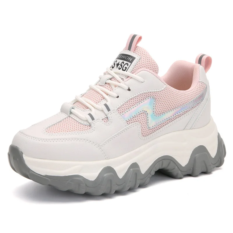 

2021 summer new sports walking shoes for women's color matching shoes Inside heighten mesh surface breathable running shoes