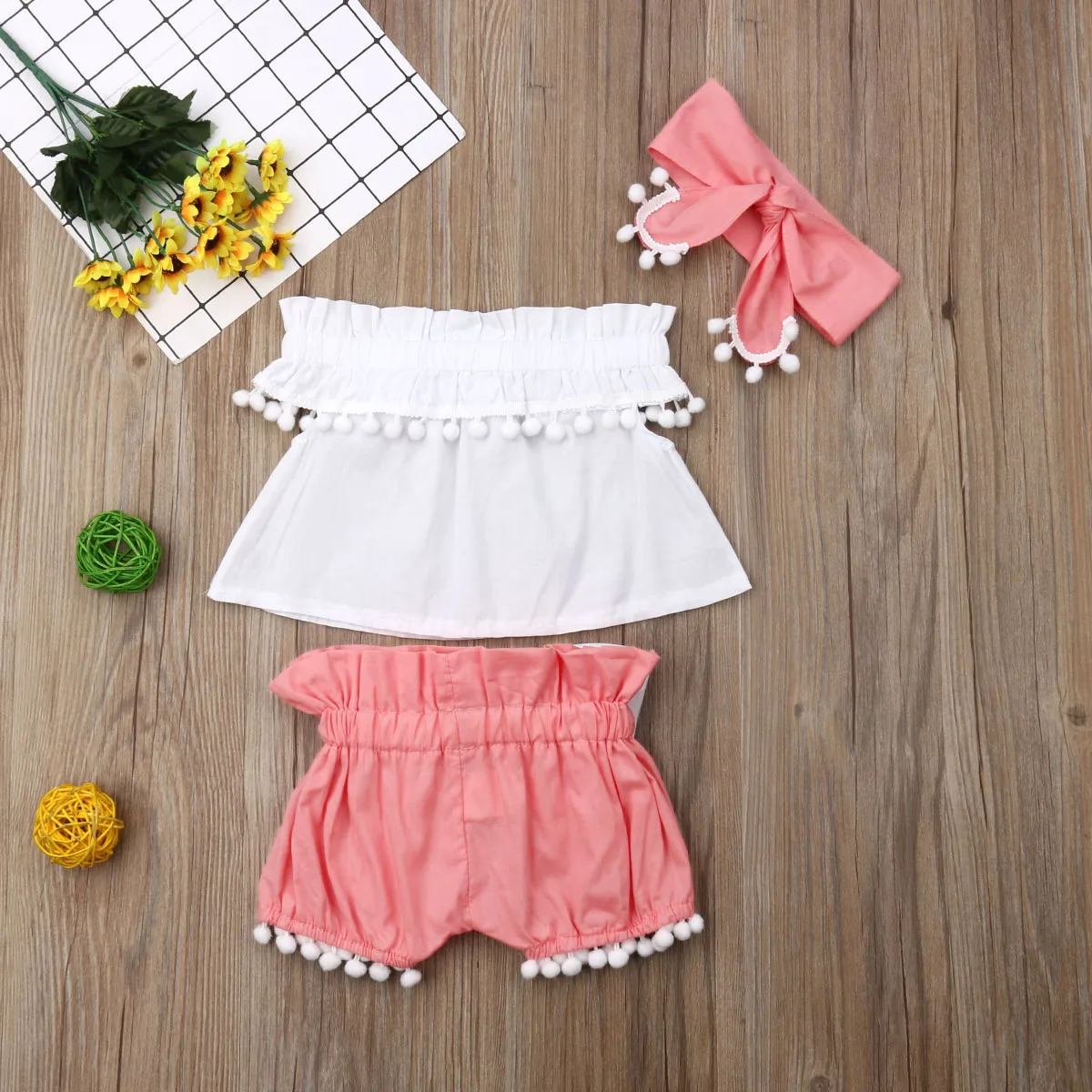 

6-12M 2Pcs Cotton Linen Baby Girl Clothes Kid Girl Outfit Clothes Linen T-shirt Top+Shorts Pants Toddler Infant Summer Clothing