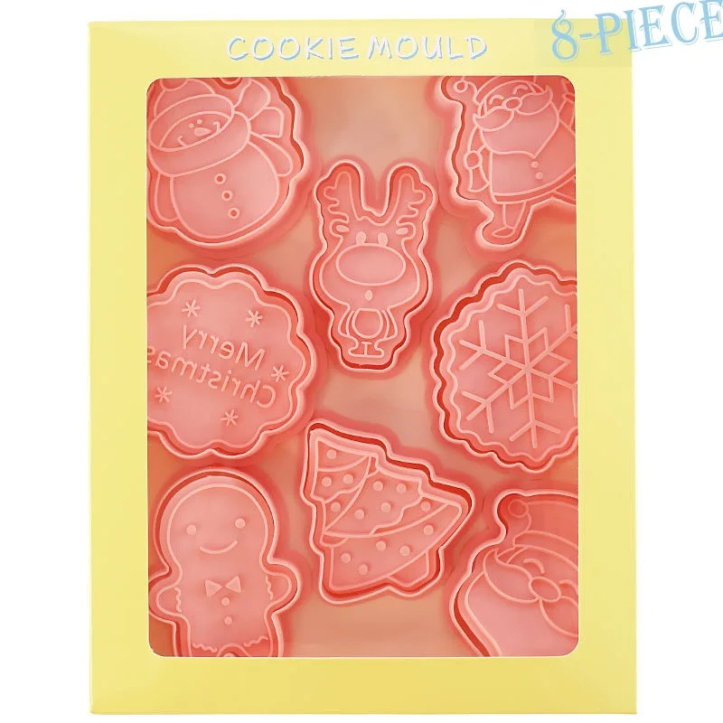 

8 Pcs/Set DIY Christmas Cookie Molds Cutter 3D Cartoon Biscuits Mold PP Plastic Baking Mould Cookie Baking Decorating Tools