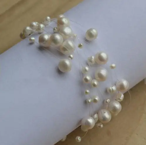 

Unique Pearl Jewelry Genuine Pearl Bracelet Babysbreath Real Freshwater Pearl Bracelet 9 rows Wedding Birthday Girl Fine Jewelry