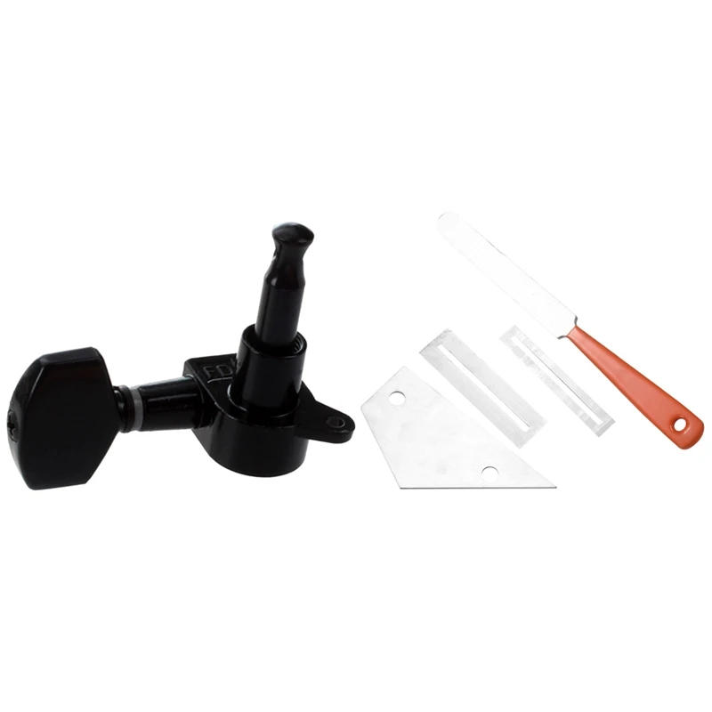 

Guitar Tuning Pegs Tuners Machine Heads 3L 3R Black & Guitar Fret Crowning File Leveling Tool Grinding Protectors