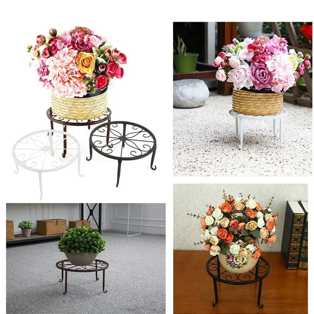Potted Stander Wrought Iron Home Decor Classic Style Plant Balcony Create Round Garden Storage Rack Stand Floor Display Shelf
