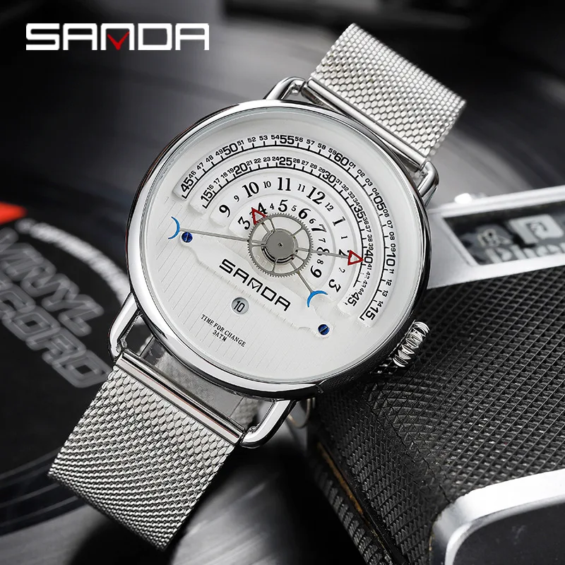 Часы Sanda Мужские кварцевые с большим поворотным механизмом модные креативные