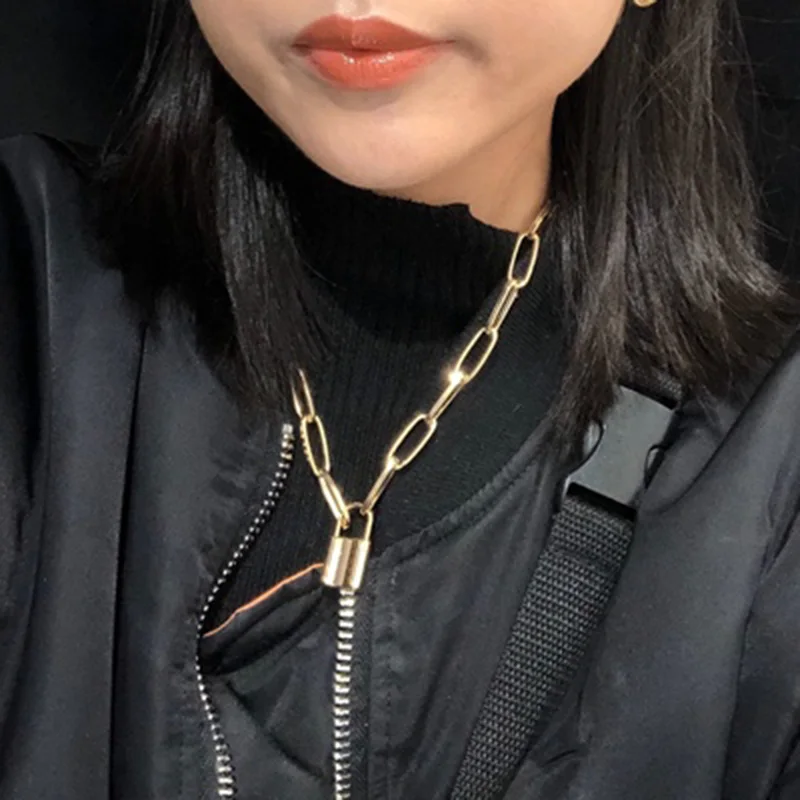

Rock Choker Lock Necklace Layered Chain On The Neck With Lock Punk Jewelry Mujer Key Padlock Pendant Necklace For Women Gift