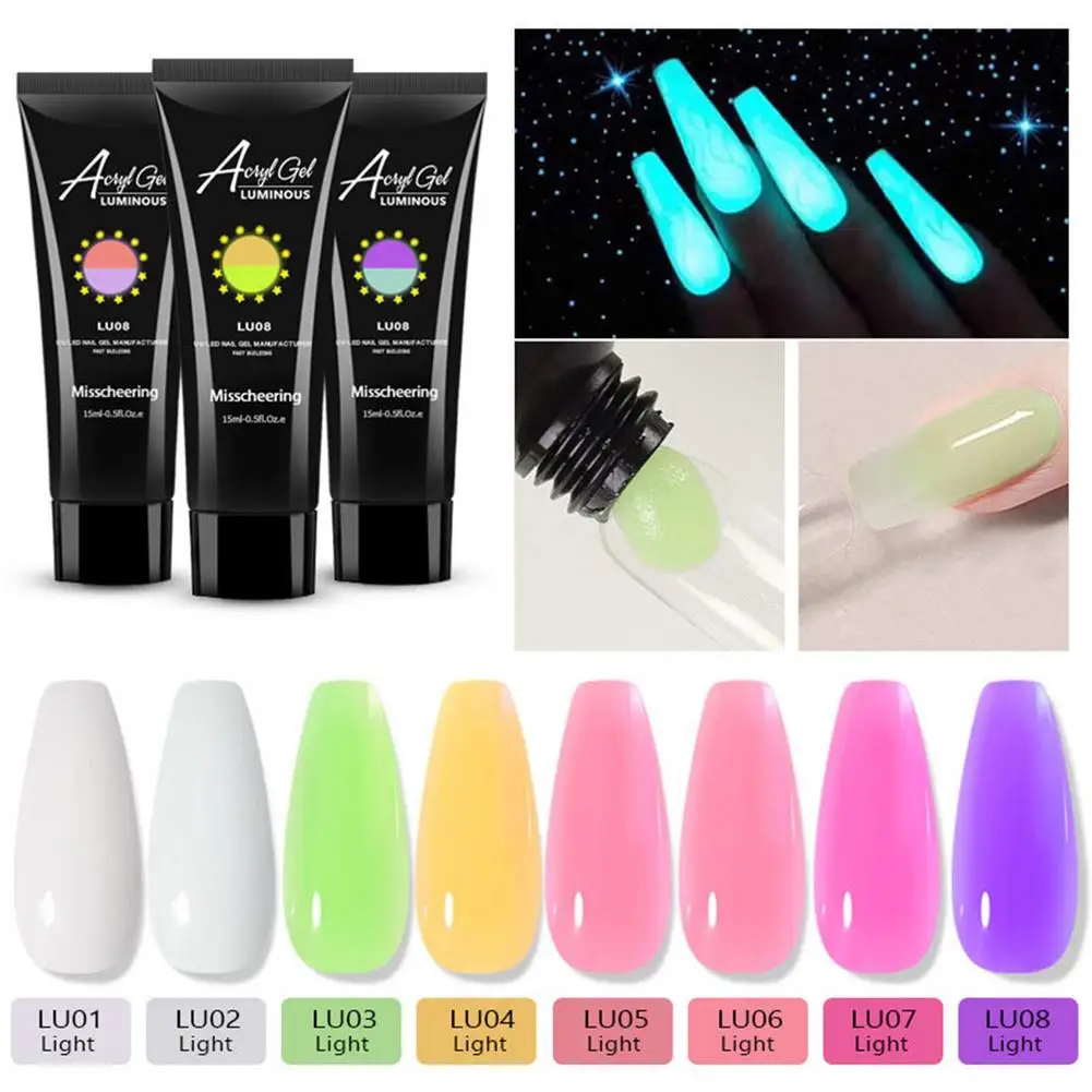 

Glow Nail Gel Shiny Luminous Extension Glue Glitter Powder Kit